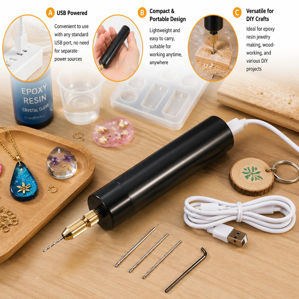 Mini Electric Drill USB Powere - Woodworking Epoxy recension och pris